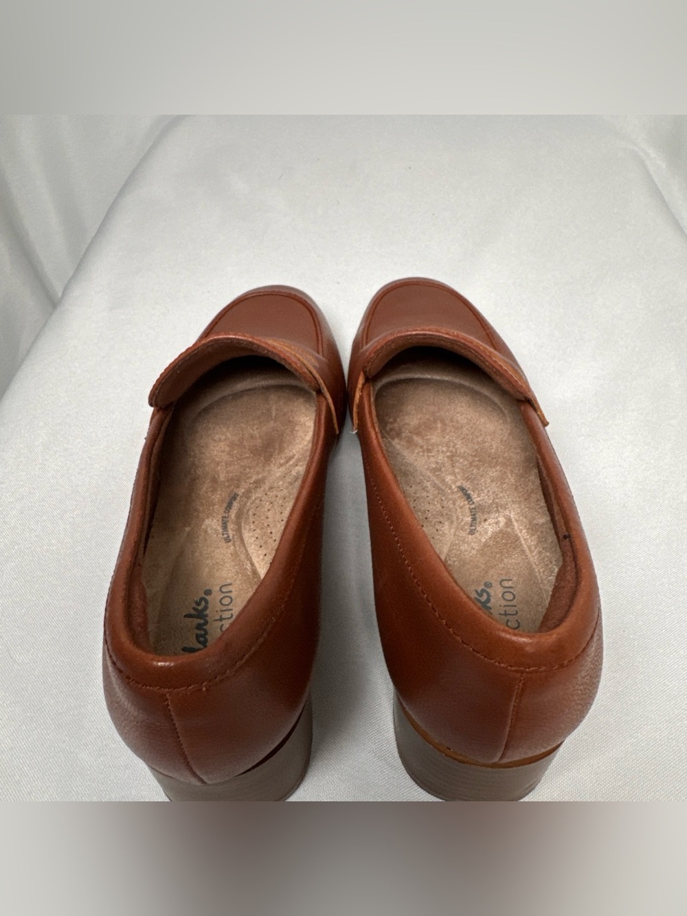 Clarks Iridessa Sky Shoes Womens Sz 7.5 M Dark Tan Leather Loafers Block Heel - Picture 5 of 13